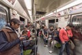 MEXICO - OCTOBER 26, 2017: Mexico City Underground Train with Local People Traveling. Tube, Train