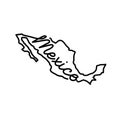 Mexico outline map with the handwritten country name. Continuous line drawing of patriotic home sign