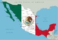 Mexico highly detailed political map with national flag.