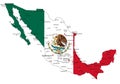 Mexico highly detailed political map with national flag.