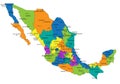 Colorful Mexico political map with clearly labeled, separated layers.