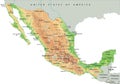 High detailed Mexico physical map with labeling.