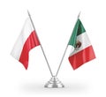 Mexico and Poland table flags isolated on white 3D rendering