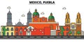 Mexico, Puebla. City skyline, architecture, buildings, streets, silhouette, landscape, panorama, landmarks, icons Royalty Free Stock Photo