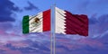 Mexico and Qatar flag waving in the wind against white cloudy blue sky together. Diplomacy concept, international relations Royalty Free Stock Photo