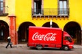 Mexico, San Miguel de Allende, Old Town - January 02, 2019: Coca Cola truck on the street of the historic center. Royalty Free Stock Photo