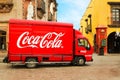 Mexico, San Miguel de Allende, Old Town - January 02, 2019: Coca Cola truck on the street of the historic center. Royalty Free Stock Photo