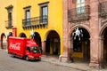 Mexico, San Miguel de Allende, Old Town - January 02, 2019: Coca Cola truck on the street of the historic center Royalty Free Stock Photo