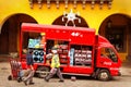Mexico, San Miguel de Allende, Old Town - January 02, 2019: Workers unload bottles from Coca Cola truck in the old town.
