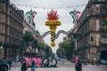 MEXICO - SEPTEMBER 20: buildings at the Zocalo Plaza decorated with ornaments and giant torch to celebrate the independence day