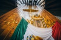 MEXICO - SEPTEMBER 20: Cross, image of the virgin of Guadalupe and Mexican flag at Basilica of our Lady Guadalupe