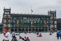 MEXICO - SEPTEMBER 20: Government buildings at the Zocalo Plaza decorated with ornaments to celebrate the independence day
