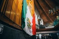 MEXICO - SEPTEMBER 20: Image of the virgin of Guadalupe and Mexican flag at Basilica of our Lady Guadalupe Royalty Free Stock Photo