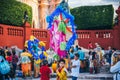 MEXICO - SEPTEMBER 27: Kids carrying mexican traditional ornaments on a parade, September 27, 2017 in San Miguel de