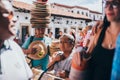 MEXICO - SEPTEMBER 22: Merchant carrying a big pile of hats on t