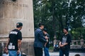 MEXICO - SEPTEMBER 20: Young men having a rap battle at the Beethoven Plaza in downtown while a crowd of people listens Royalty Free Stock Photo