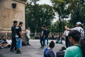 MEXICO - SEPTEMBER 20: Young men having a rap battle at the Beethoven Plaza in Mexico city downtown Royalty Free Stock Photo