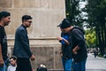 MEXICO - SEPTEMBER 20: Young men having a rap battle at the Beethoven Plaza in downtown while a crowd of people is watching Royalty Free Stock Photo