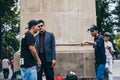 MEXICO - SEPTEMBER 20: Young men having a rap battle at the Beethoven Plaza in downtown while a crowd of people is watching Royalty Free Stock Photo