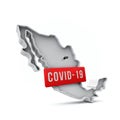 Mexico simple 3D map with covid-19 red label 3D Rendering.