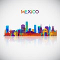 Mexico skyline silhouette in colorful geometric style.