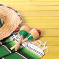 Mexico sombrero cinco de mayo fiesta wood background Royalty Free Stock Photo