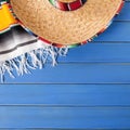 Mexico sombrero cinco de mayo wood background square Royalty Free Stock Photo