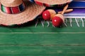 Mexico sombrero fiesta cinco de mayo old wood background mexican mar Royalty Free Stock Photo