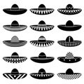 Mexico sombrero hat variations icons set