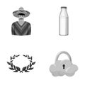 Mexico, sports and other monochrome icon in cartoon style.food, security icons in set collection.