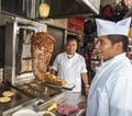 Mexico, street food, meat cooked like kebab for tacos al pastor,