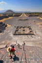 Tourists in front of the sun pyramid of the archeological site of Teotihuacan Mexico City, Mexico