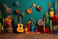 The Mexico theme backdrop with props and cactuses