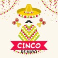 Mexico traditional fiesta. Cinco de Mayo Mexican holiday celebration greeting card. Traditional mexican poncho and hat. Vector