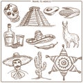 Mexico travel ladmarks vector sketch symbols