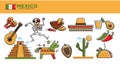 Mexico travel tourism famous landmarks and tourist attractions vector symbols set Royalty Free Stock Photo