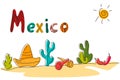Mexico typography quote banner with colorful text. Festive mexican illustration ideal for national holiday or