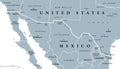 Mexico-United States border, gray political map