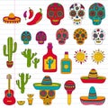 Mexico vector pattern. Day of the Dead. Icons for posters, banners, backgrounds. Royalty Free Stock Photo