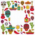 Mexico vector pattern. Day of the Dead. Icons for posters, banners, backgrounds. Royalty Free Stock Photo