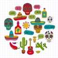 Mexico vector pattern. Day of the Dead. Icons for posters, banners, backgrounds. Royalty Free Stock Photo