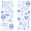 Mexico vector pattern. Day of the Dead. Icons for posters, banners, backgrounds. Royalty Free Stock Photo