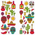 Mexico vector pattern. Day of the Dead. Icons for posters, banners, backgrounds. Royalty Free Stock Photo