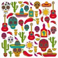 Mexico vector pattern. Day of the Dead. Icons for posters, banners, backgrounds. Royalty Free Stock Photo