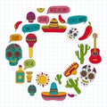 Mexico vector pattern. Day of the Dead. Icons for posters, banners, backgrounds. Royalty Free Stock Photo