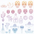 Mexico vector pattern. Day of the Dead. Icons for posters, banners, backgrounds. Royalty Free Stock Photo