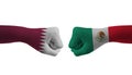 Mexico VS Qatar hand flag Man hands patterned football world cup Royalty Free Stock Photo