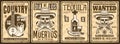 Mexico and wild west thematic set of four vector vintage posters with grunge textures Royalty Free Stock Photo