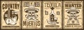 Mexico and wild west thematic set of four vector vintage posters with grunge textures