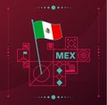 Mexico world football tournament 2022 vector wavy flag pinned to a soccer field with design elements. World football 2022